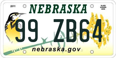 NE license plate 99ZB64