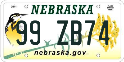 NE license plate 99ZB74