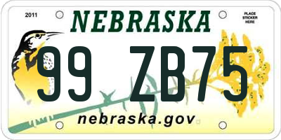 NE license plate 99ZB75