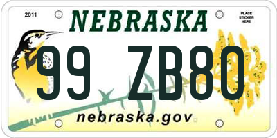 NE license plate 99ZB80