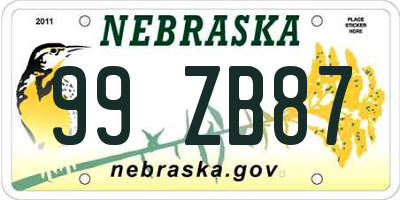 NE license plate 99ZB87