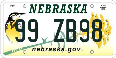 NE license plate 99ZB98
