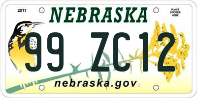 NE license plate 99ZC12