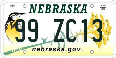 NE license plate 99ZC13