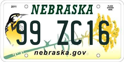 NE license plate 99ZC16