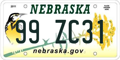 NE license plate 99ZC31