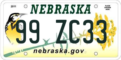NE license plate 99ZC33
