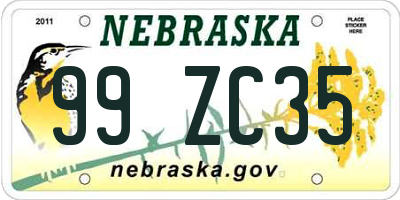 NE license plate 99ZC35