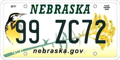 NE license plate 99ZC72