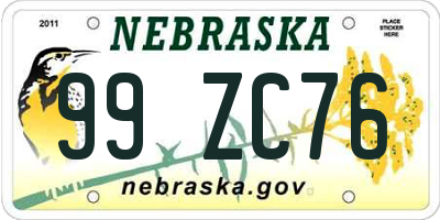 NE license plate 99ZC76