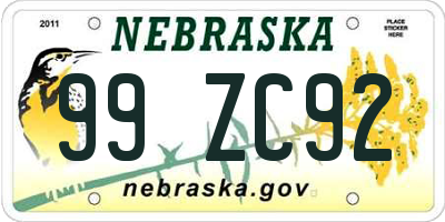 NE license plate 99ZC92