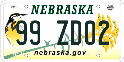 NE license plate 99ZD02