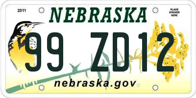 NE license plate 99ZD12