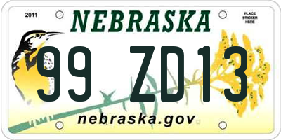 NE license plate 99ZD13