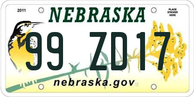 NE license plate 99ZD17