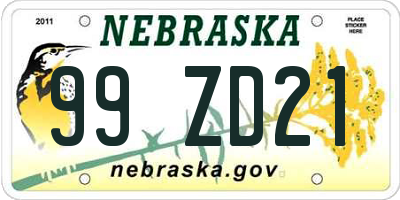 NE license plate 99ZD21