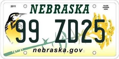 NE license plate 99ZD25