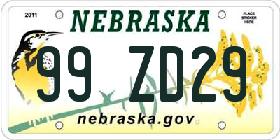 NE license plate 99ZD29