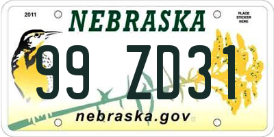 NE license plate 99ZD31