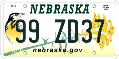 NE license plate 99ZD37