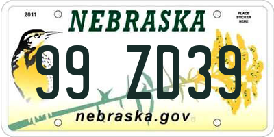 NE license plate 99ZD39