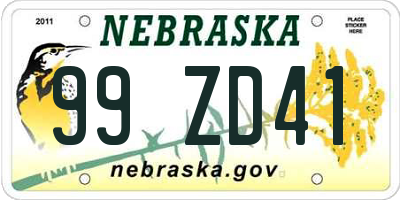 NE license plate 99ZD41