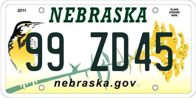 NE license plate 99ZD45