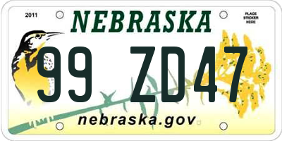 NE license plate 99ZD47