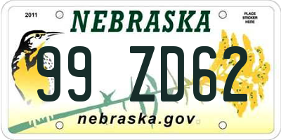 NE license plate 99ZD62