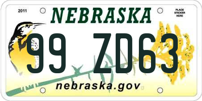 NE license plate 99ZD63