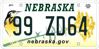 NE license plate 99ZD64