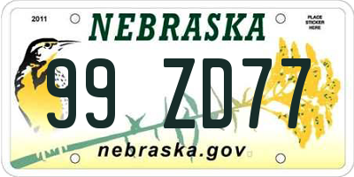 NE license plate 99ZD77