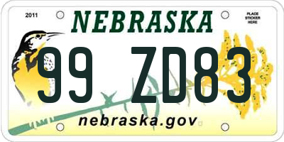 NE license plate 99ZD83