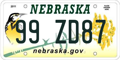 NE license plate 99ZD87