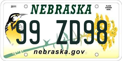 NE license plate 99ZD98