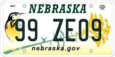 NE license plate 99ZE09