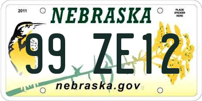 NE license plate 99ZE12