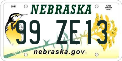 NE license plate 99ZE13