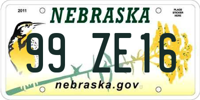 NE license plate 99ZE16