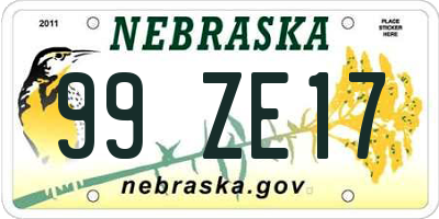 NE license plate 99ZE17