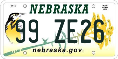 NE license plate 99ZE26