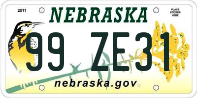 NE license plate 99ZE31