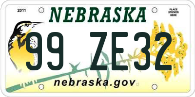 NE license plate 99ZE32