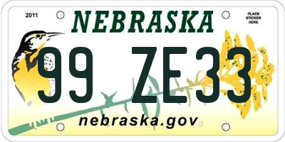 NE license plate 99ZE33