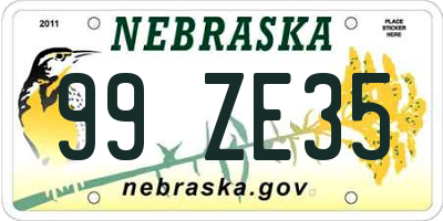 NE license plate 99ZE35