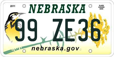 NE license plate 99ZE36