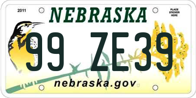 NE license plate 99ZE39