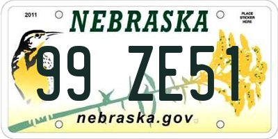 NE license plate 99ZE51