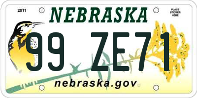 NE license plate 99ZE71