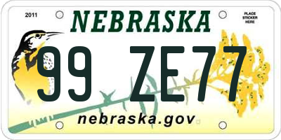 NE license plate 99ZE77